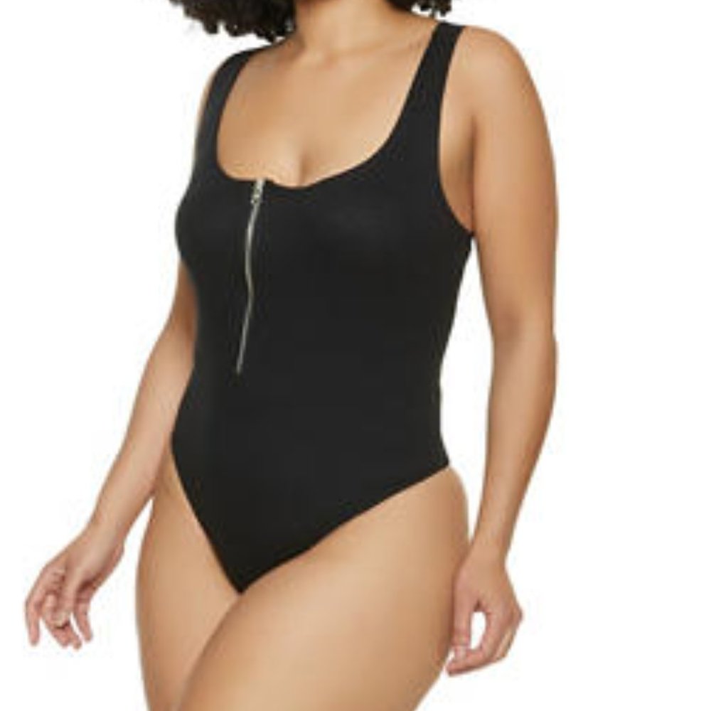 💜Zip Front Ribbed Bodysuit